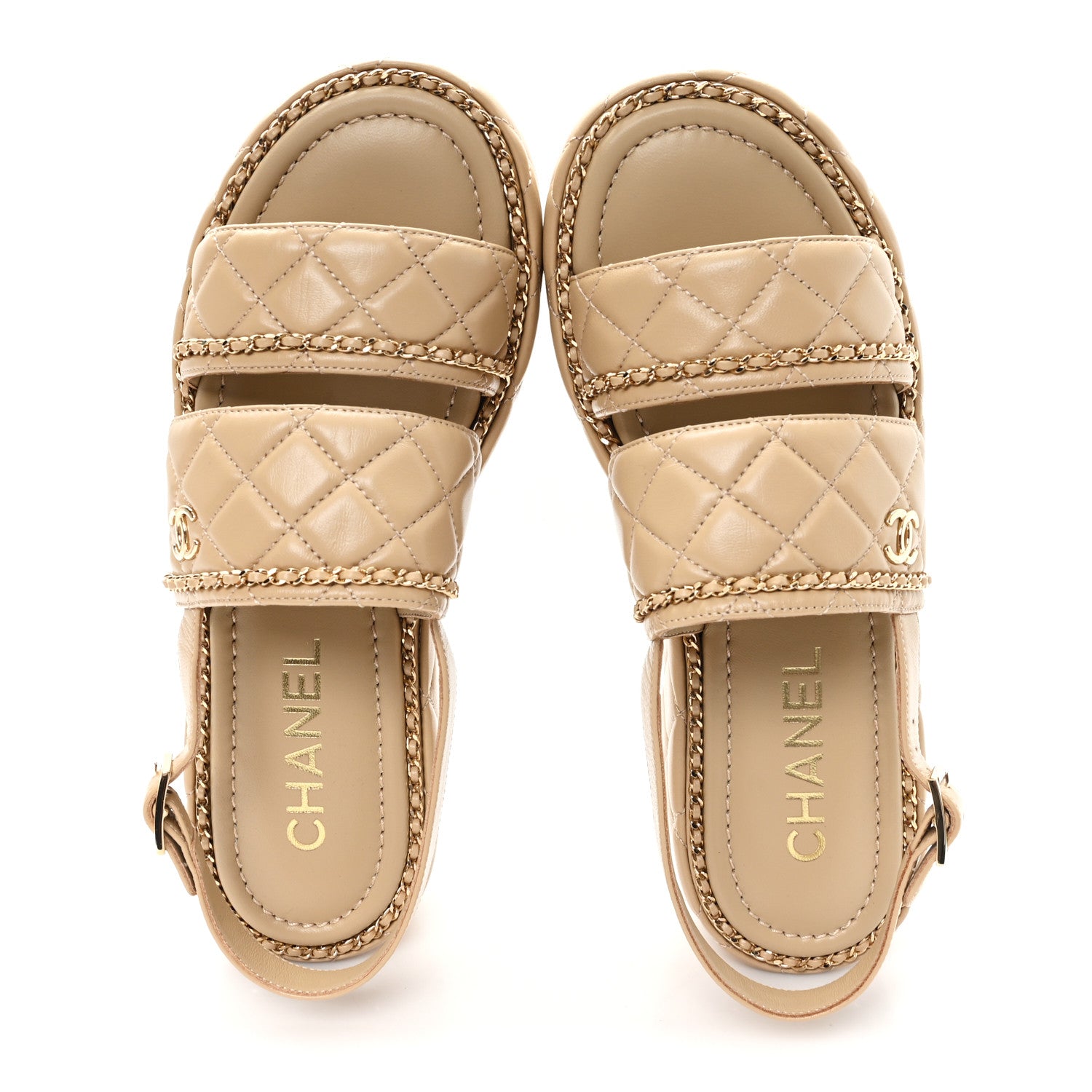 Chanel Shiny Lambskin Quilted Chain Around CC Platform Sandals 39.5 Beige 2 of 10