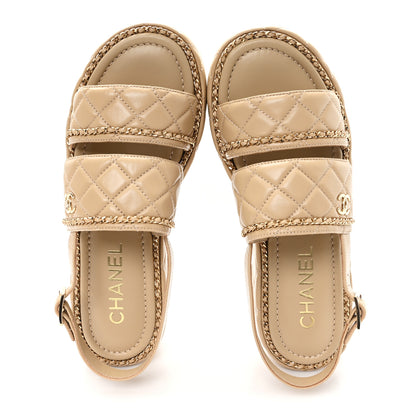 Chanel Shiny Lambskin Quilted Chain Around CC Platform Sandals 39.5 Beige 2 of 10