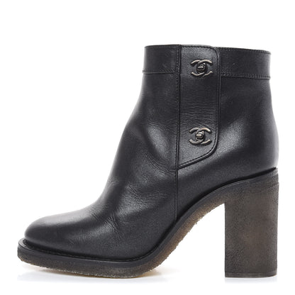 Chanel Goatskin CC Turnlock Ankle Boots 39.5 Black 1 of 13