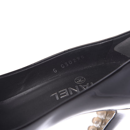 Chanel Patent Calfskin Cap Toe CC Pearl Pumps 37.5 Black 9 of 10