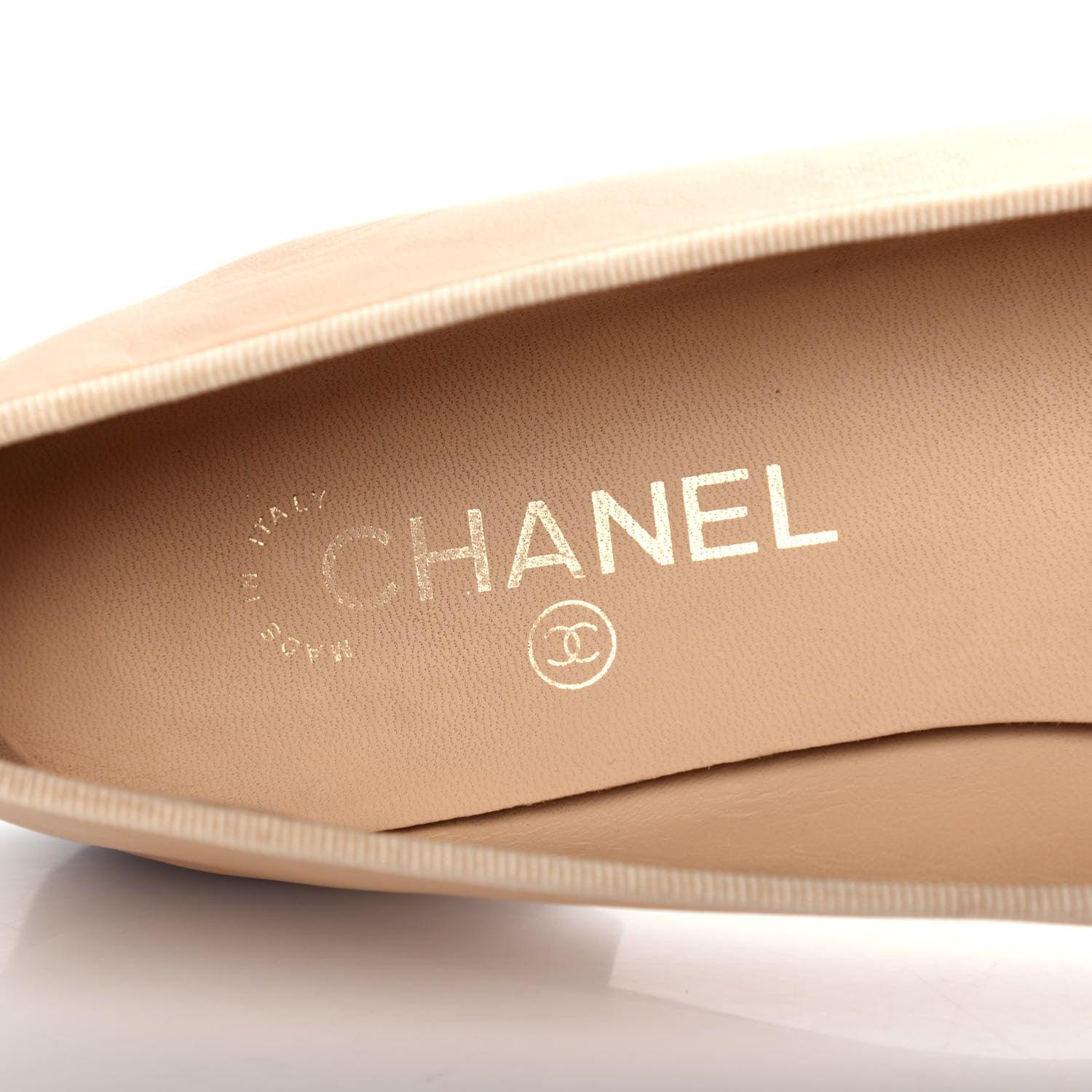 Chanel Lambskin Cap Toe CC Ballerina Flats 38.5 Beige Black 8 of 10