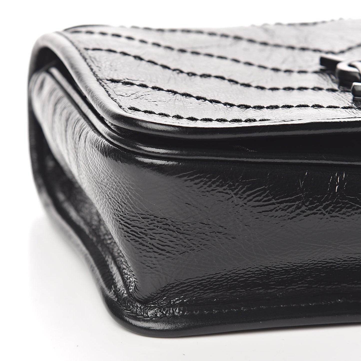Crinkled Calfskin Matelasse Monogram Niki Chain Wallet Black