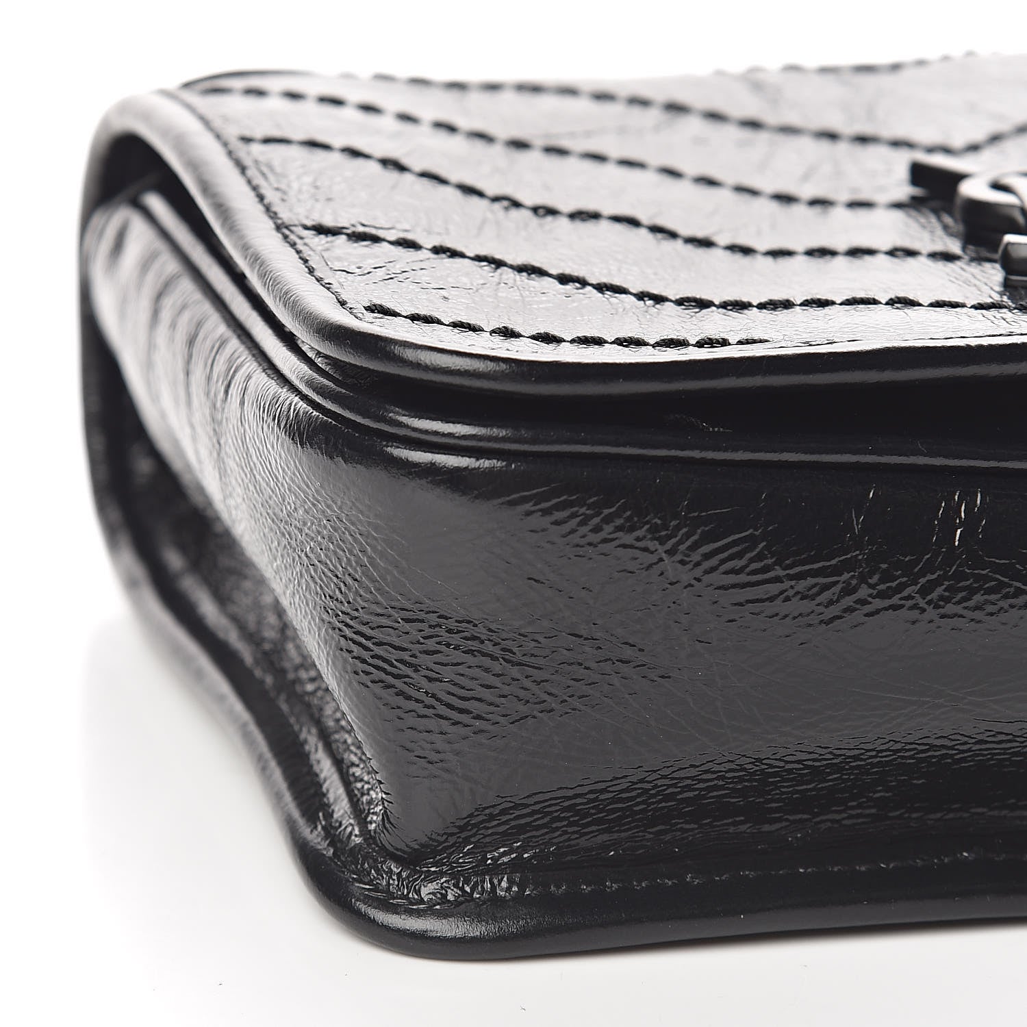 Saint Laurent Crinkled Calfskin Matelasse Monogram Niki Chain Wallet Black 8 of 10