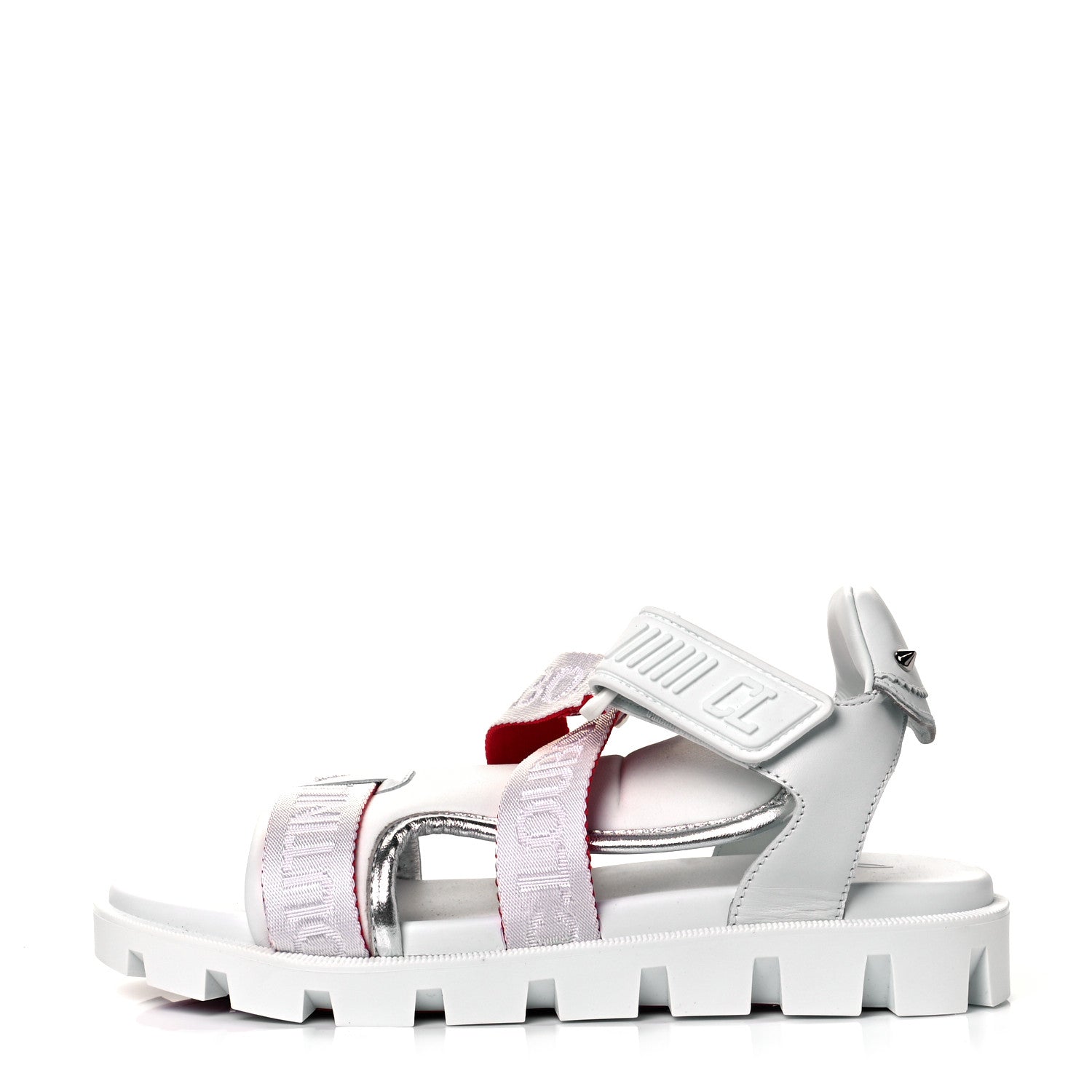 Christian Louboutin Calfskin Velcrissimo Flat Sandals 37 Blanco Silver 1 of 8