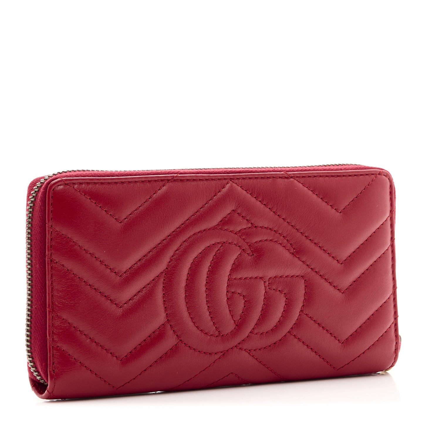Calfskin Matelasse GG Marmont Zip Around Wallet Hibiscus Red