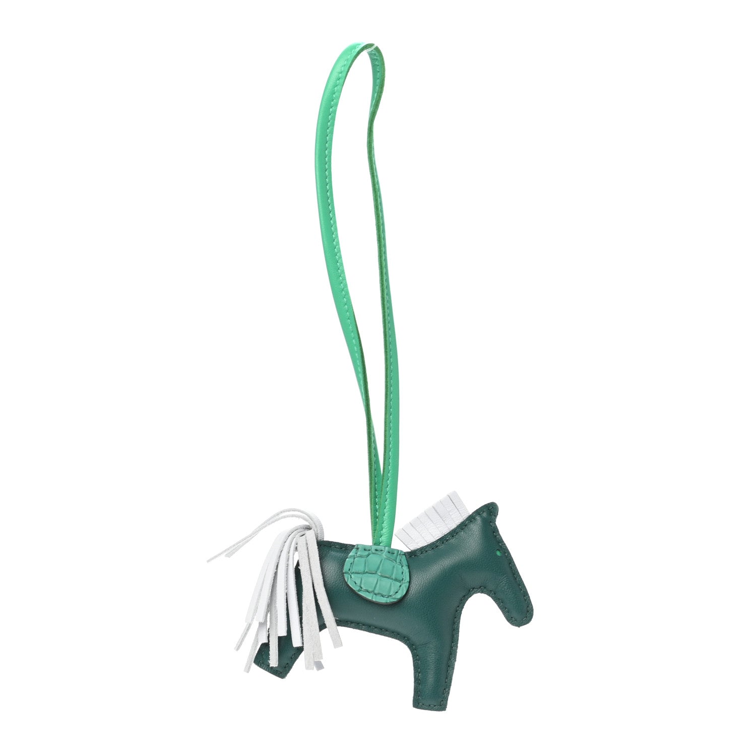 Hermes Milo Lambskin Matte Alligator Touch Grigri Rodeo Horse Bag Charm PM Malachite Menthe Bleu Brume Very Jade 1 of 5