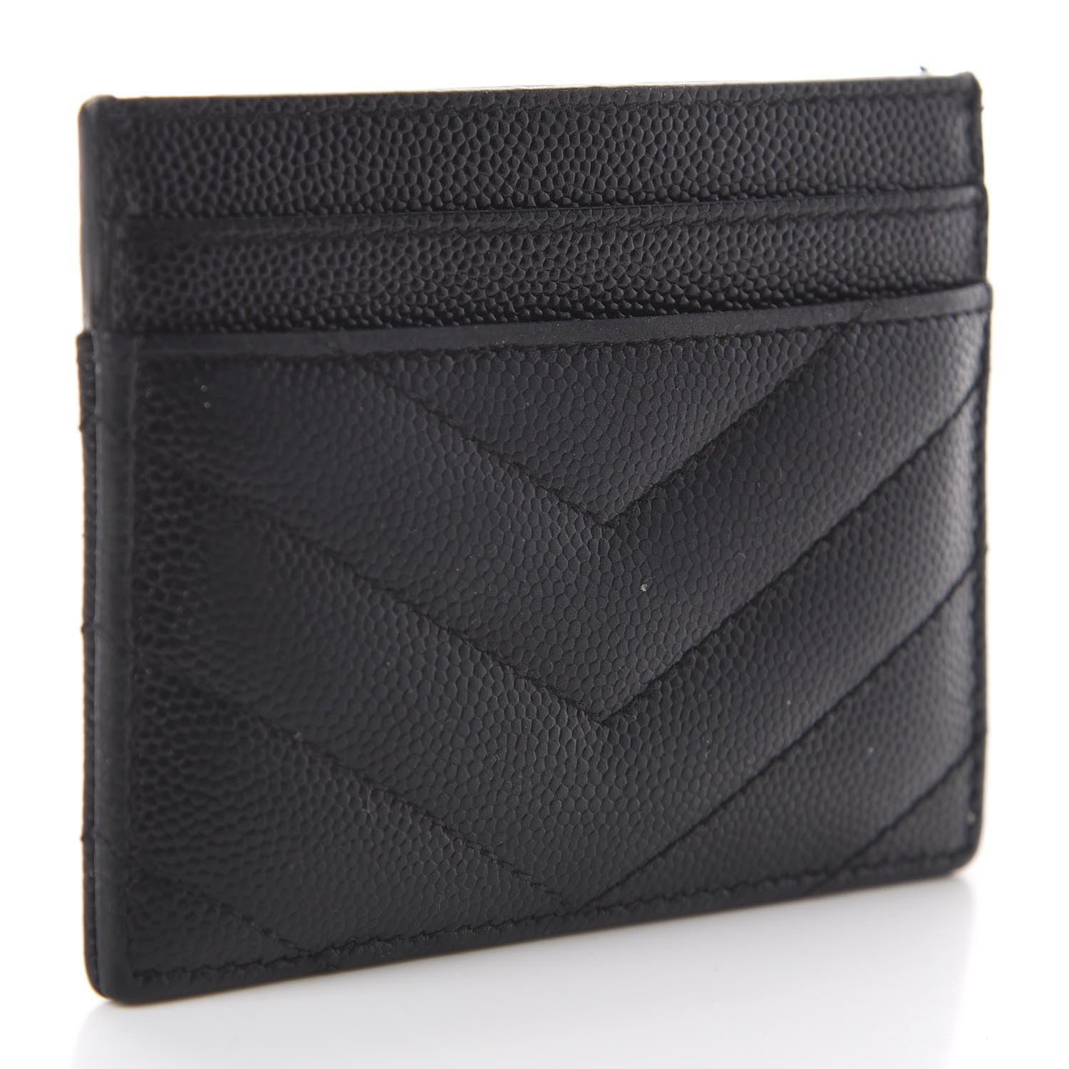 Saint Laurent Grain De Poudre Matelasse Chevron Monogram Credit Card Case Black 2 of 6