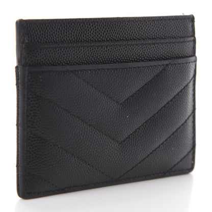 Saint Laurent Grain De Poudre Matelasse Chevron Monogram Credit Card Case Black 2 of 6