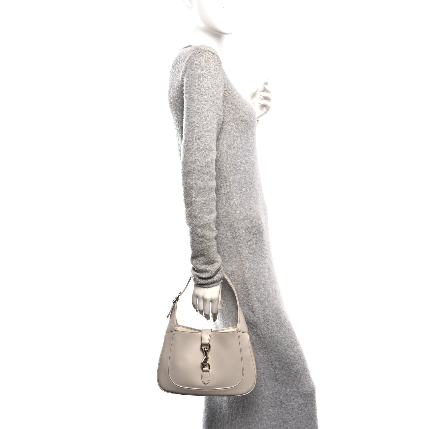 Gucci Ancora Calfskin Web Small Jackie Shoulder Bag Light Grey 2 of 10