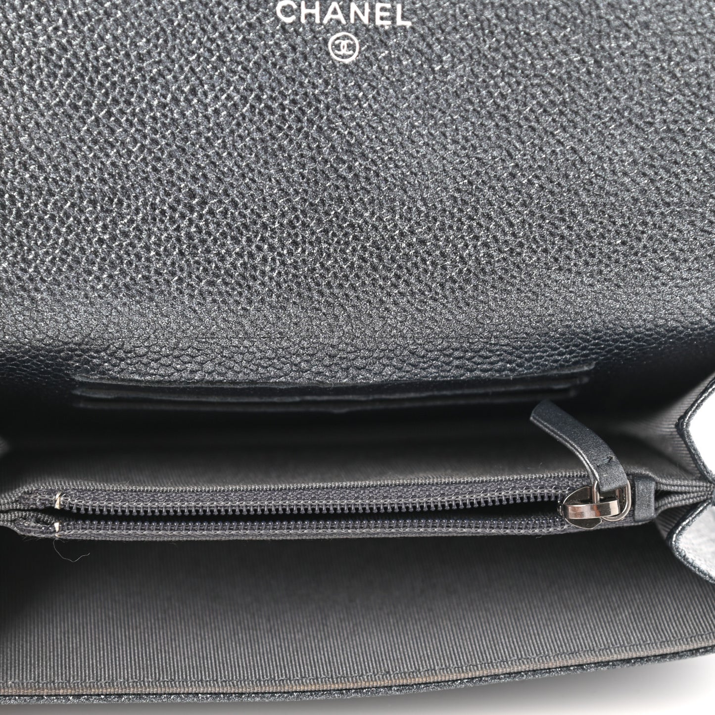 Metallic Caviar Quilted Small Flap Wallet Charcoal