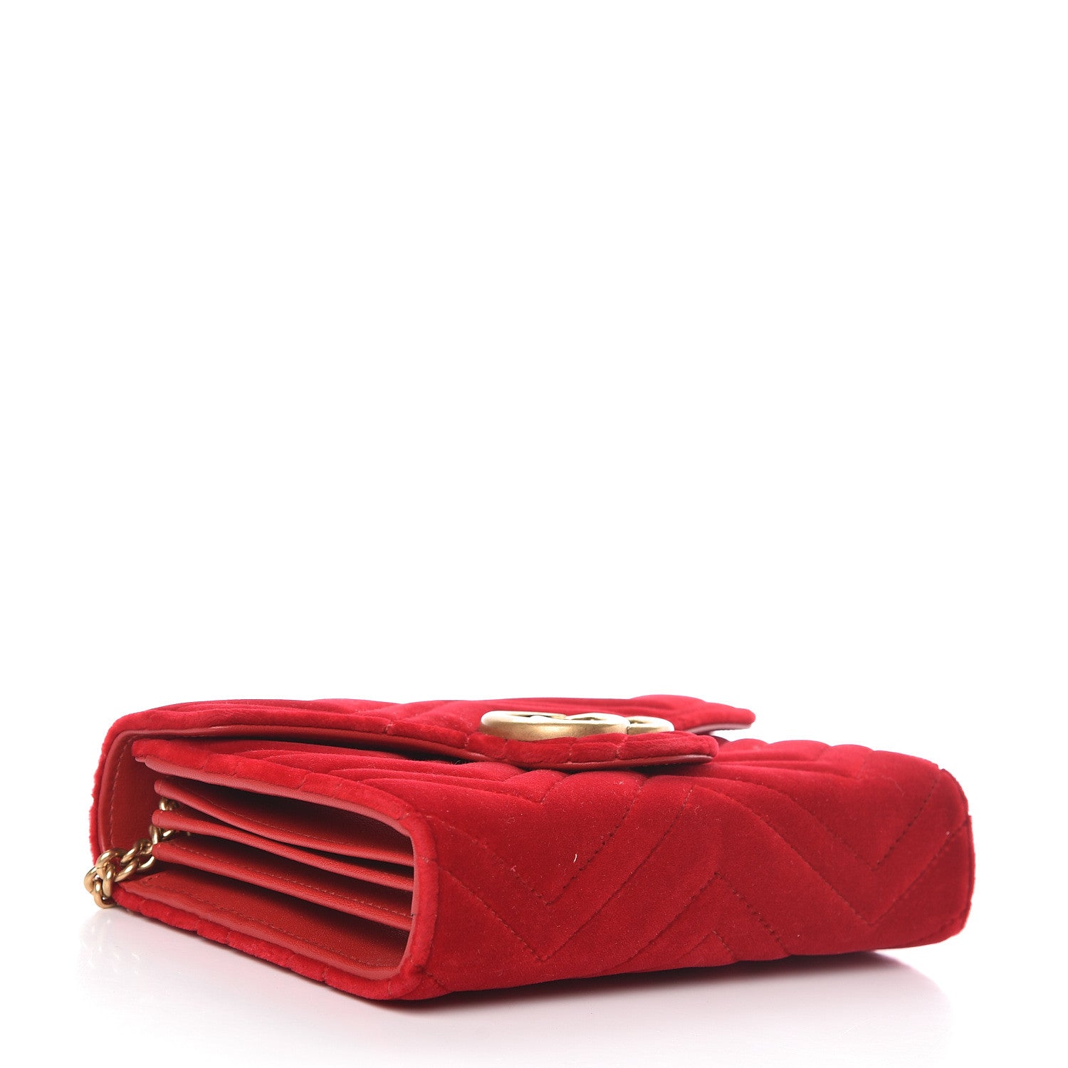 Gucci Velvet Matelasse GG Marmont Chain Wallet Hibiscus Red 4 of 11