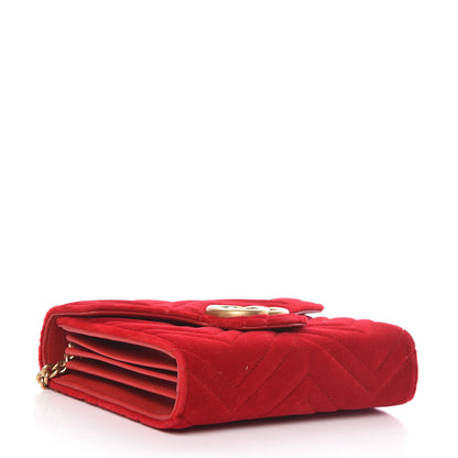 Gucci Velvet Matelasse GG Marmont Chain Wallet Hibiscus Red 4 of 11