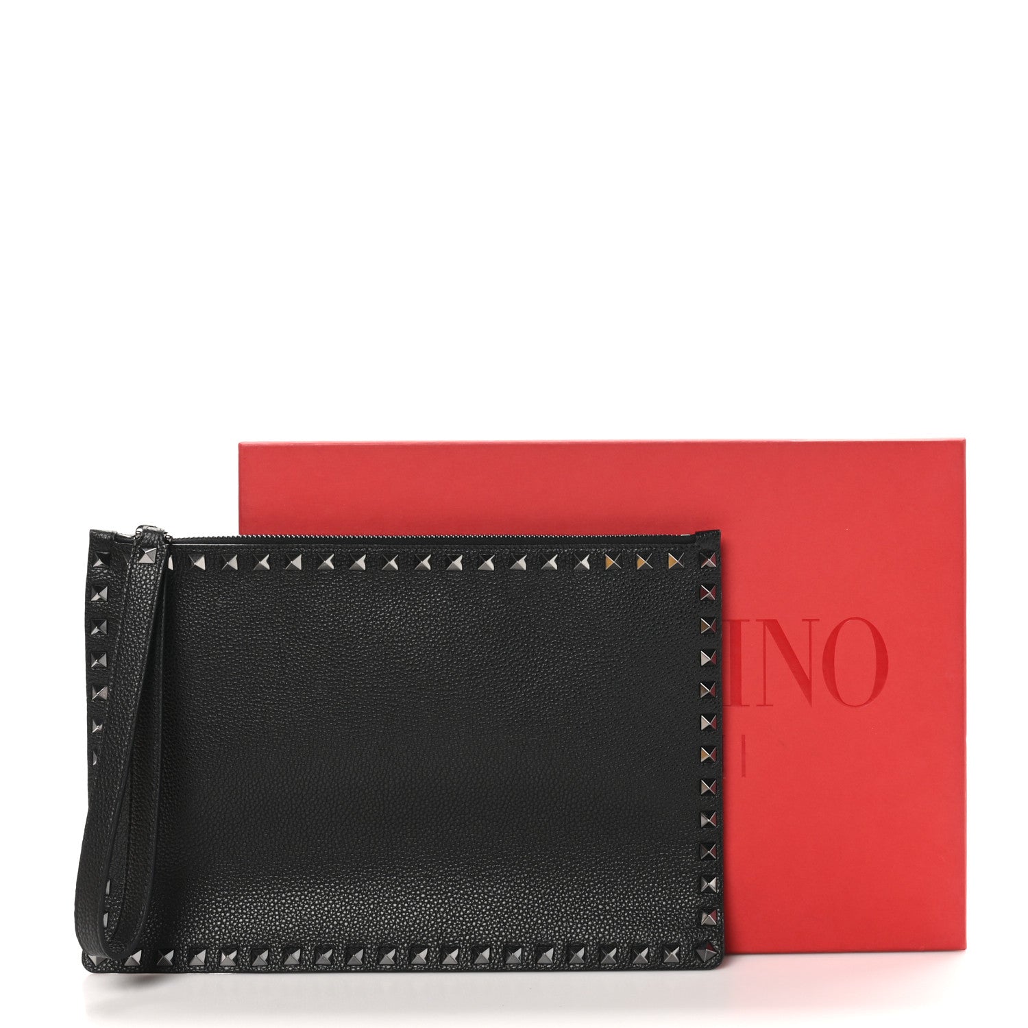 Valentino Garavani Vitello Monochrome Large Rockstud Zip Pouch Black 8 of 8