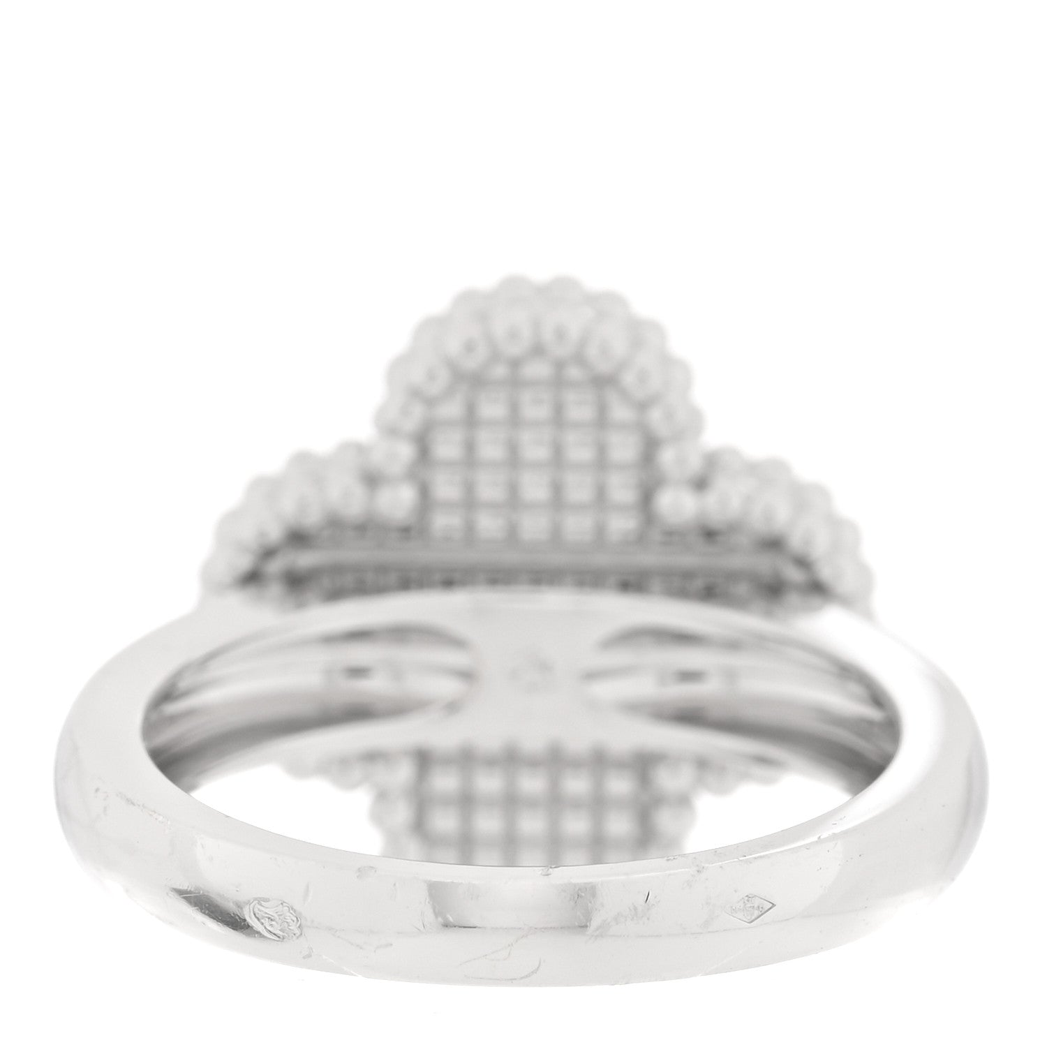 Van Cleef & Arpels 18K White Gold Guilloche Vintage Alhambra Ring 50 5.25 3 of 5
