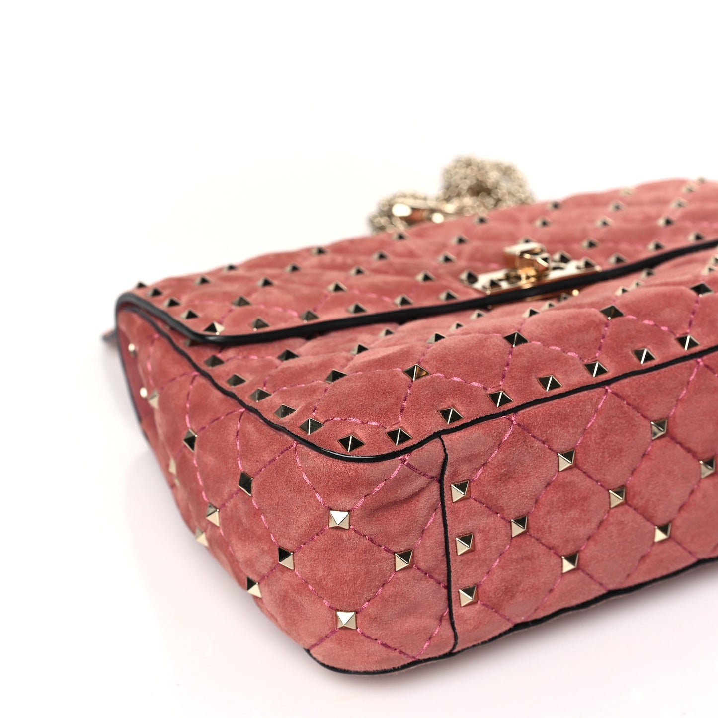 Suede Medium Rockstud Spike Shoulder Bag Antico Rosa