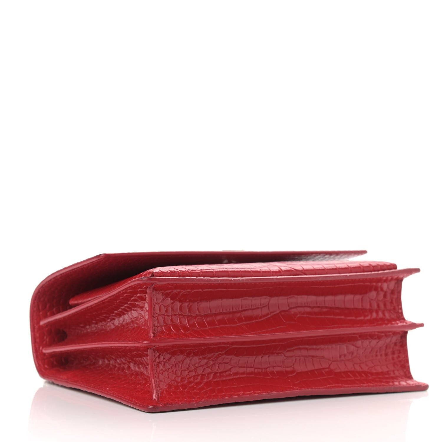 Saint Laurent Calfskin Crocodile Embossed Medium Monogram Sunset Rouge Eros 4 of 8