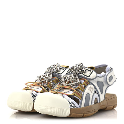 Gucci Mesh Fabric Tinsel Sport Sandals 37 White Silver 4 of 13