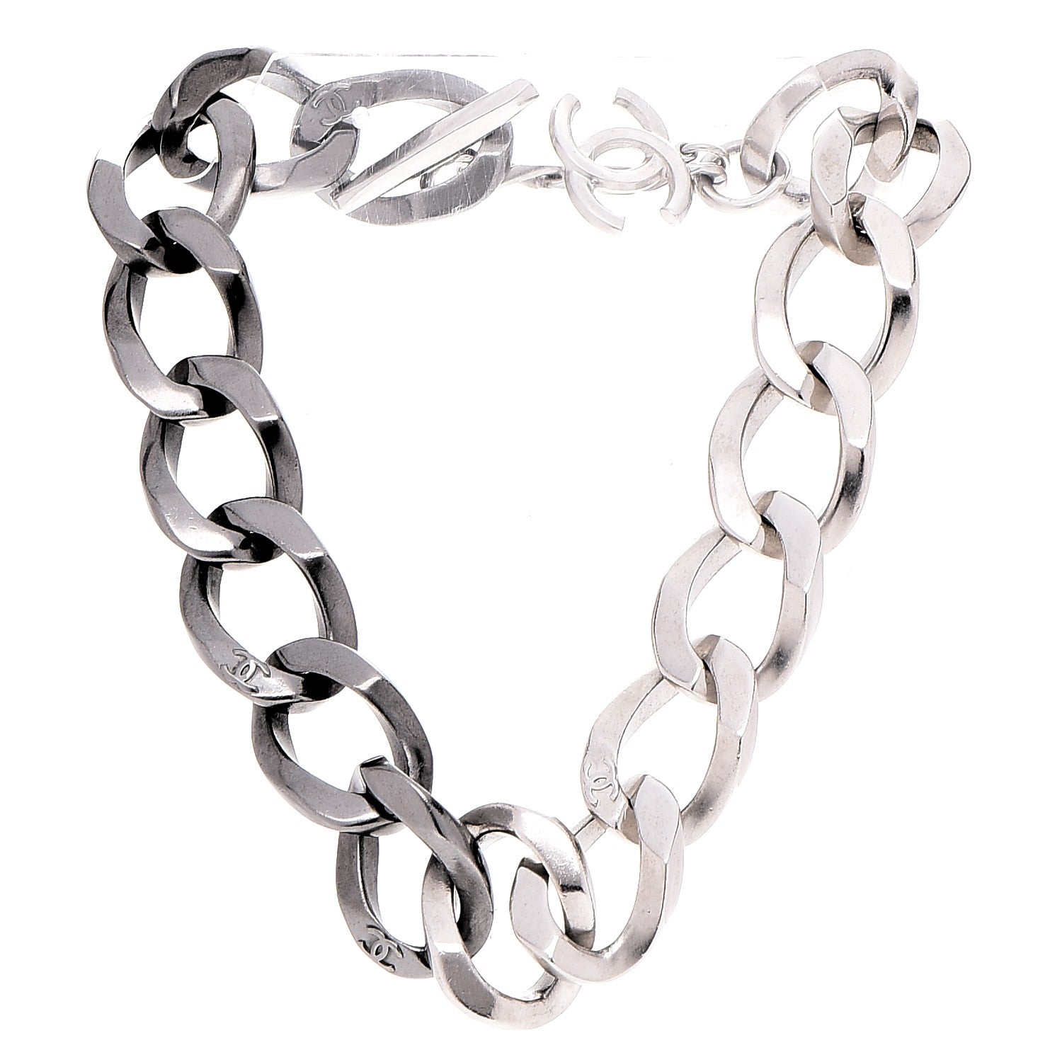 Chanel Chain Link CC Choker Necklace Silver 3 of 7