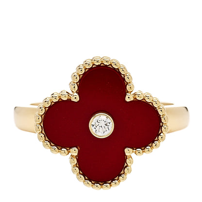 Van Cleef & Arpels 18K Yellow Gold Diamond Carnelian Vintage Alhambra Ring 52 6 1 of 6