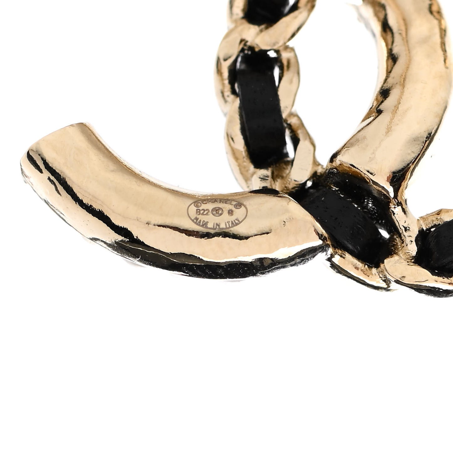 Pearl Lambskin Chain CC Stud Earrings Gold Black