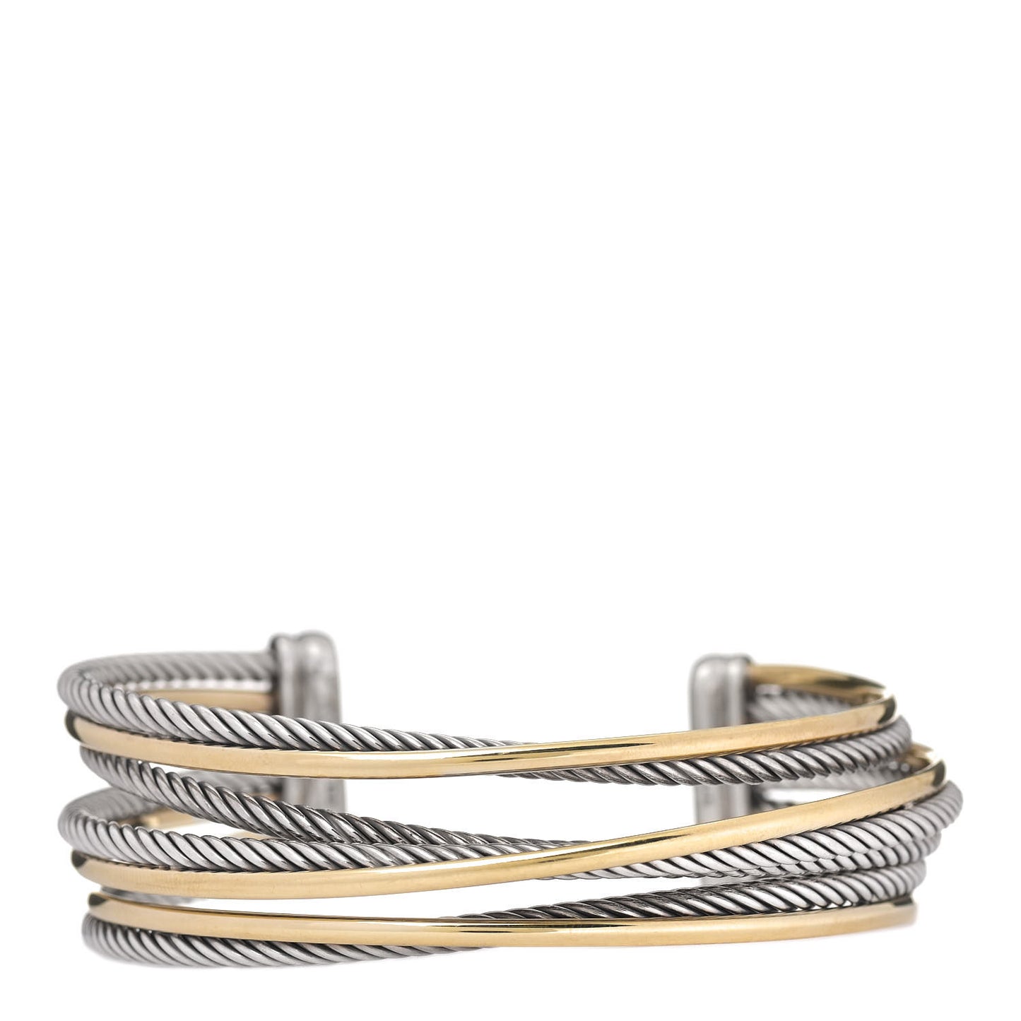 Sterling Silver 18K Yellow Gold 21mm Four Row Crossover Cuff Bracelet
