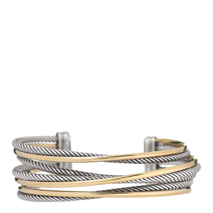 David Yurman Sterling Silver 18K Yellow Gold 21mm Four Row Crossover Cuff Bracelet 1 of 5