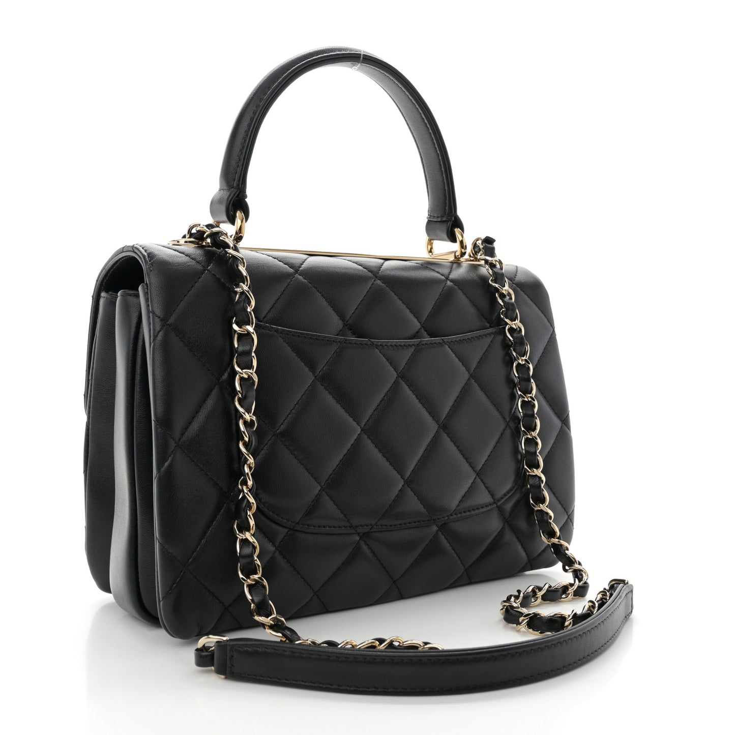 Lambskin Quilted Small Trendy CC Dual Handle Flap Bag Black