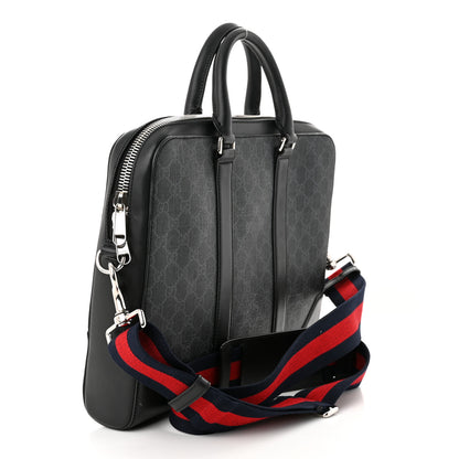 Gucci GG Supreme Monogram Appia Calfskin Web Briefcase Black 3 of 10