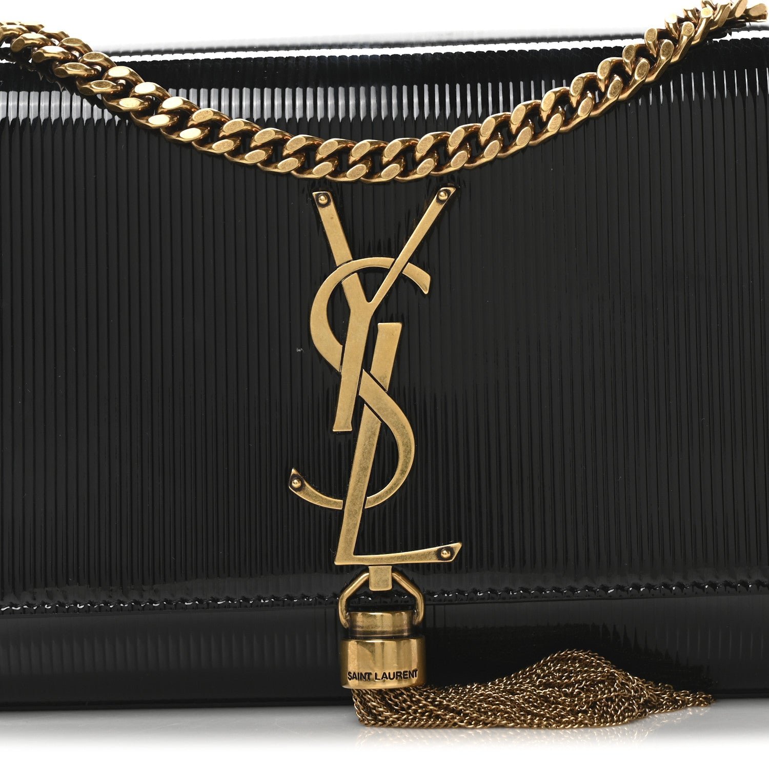 Saint Laurent Patent Linear Embossed Small Classic Monogram Kate Tassel Satchel Black 8 of 10