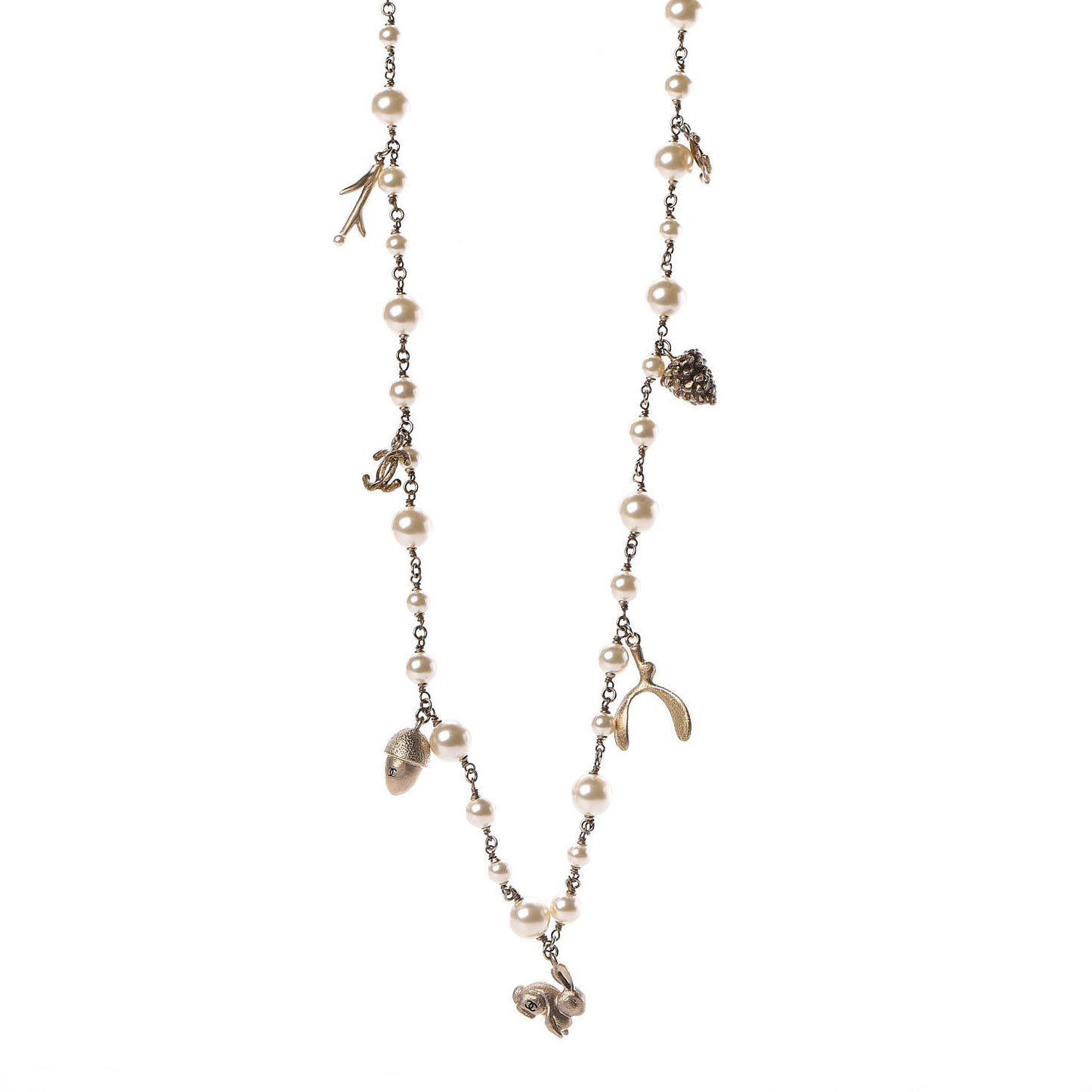 Pearl CC Rabbit Charm Necklace Gold