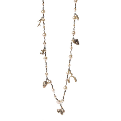 Chanel Pearl CC Rabbit Charm Necklace Gold 1 of 5