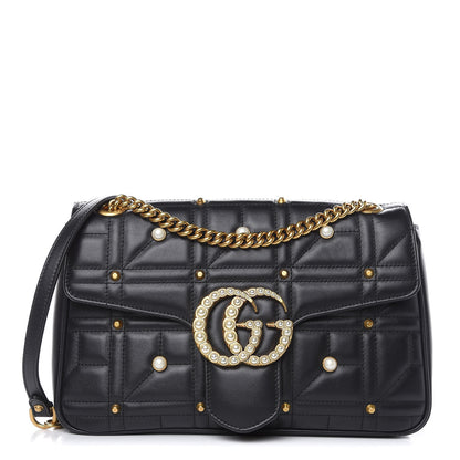 Gucci Calfskin Matelasse Studded Medium Pearly GG Marmont Shoulder Bag Black 1 of 10
