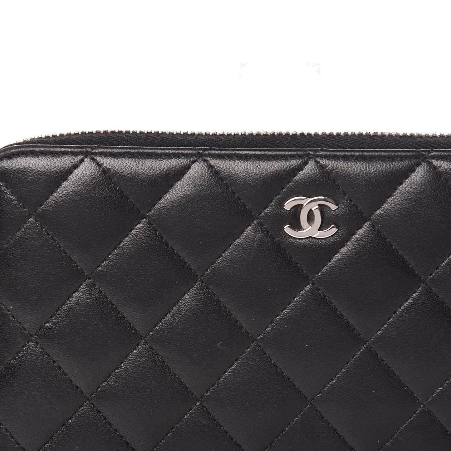 Lambskin Quilted Large Gusset Zip Around Wallet Black