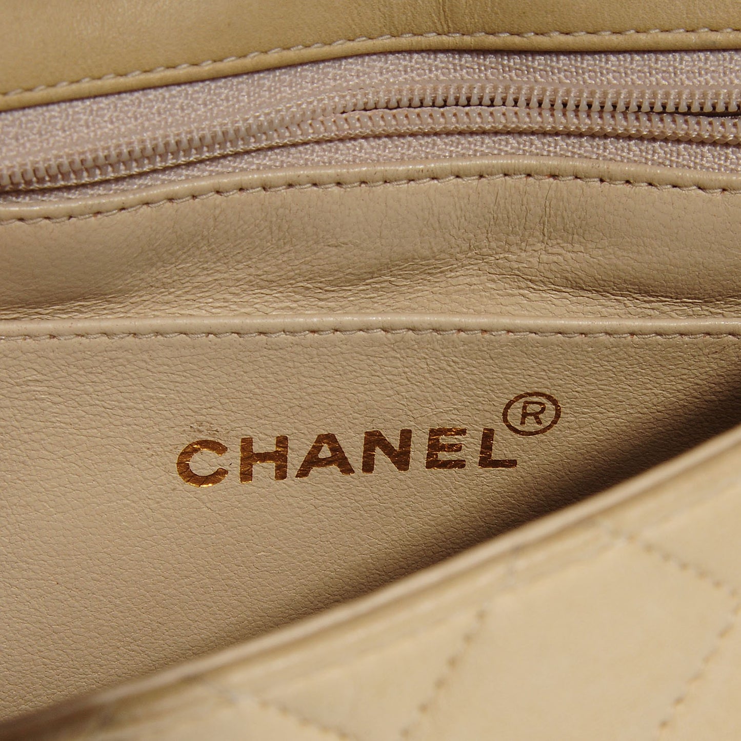 Lambskin Quilted Mini Square Flap Beige Clair