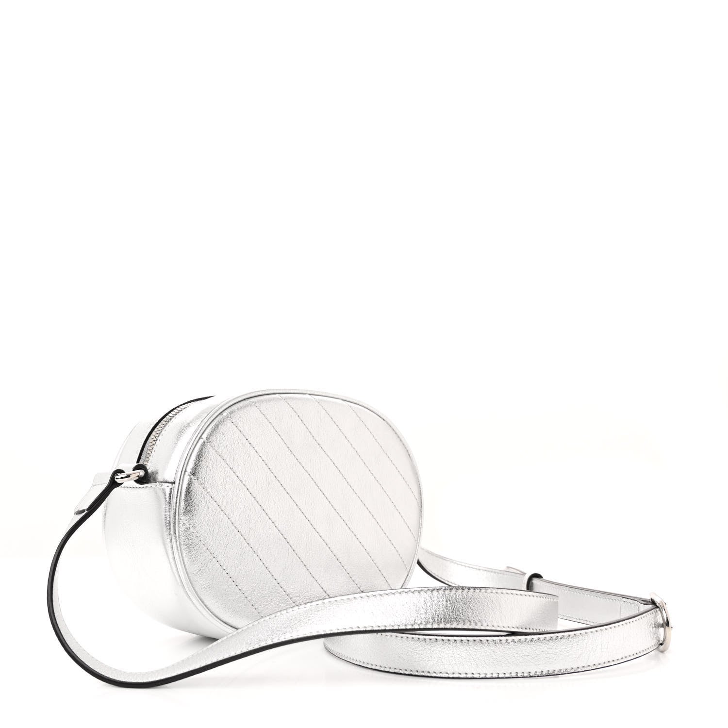 Gucci Metallic Sakai Be Green Calfskin Diagonal Stitched Mini Blondie Shoulder Bag Silver 3 of 10