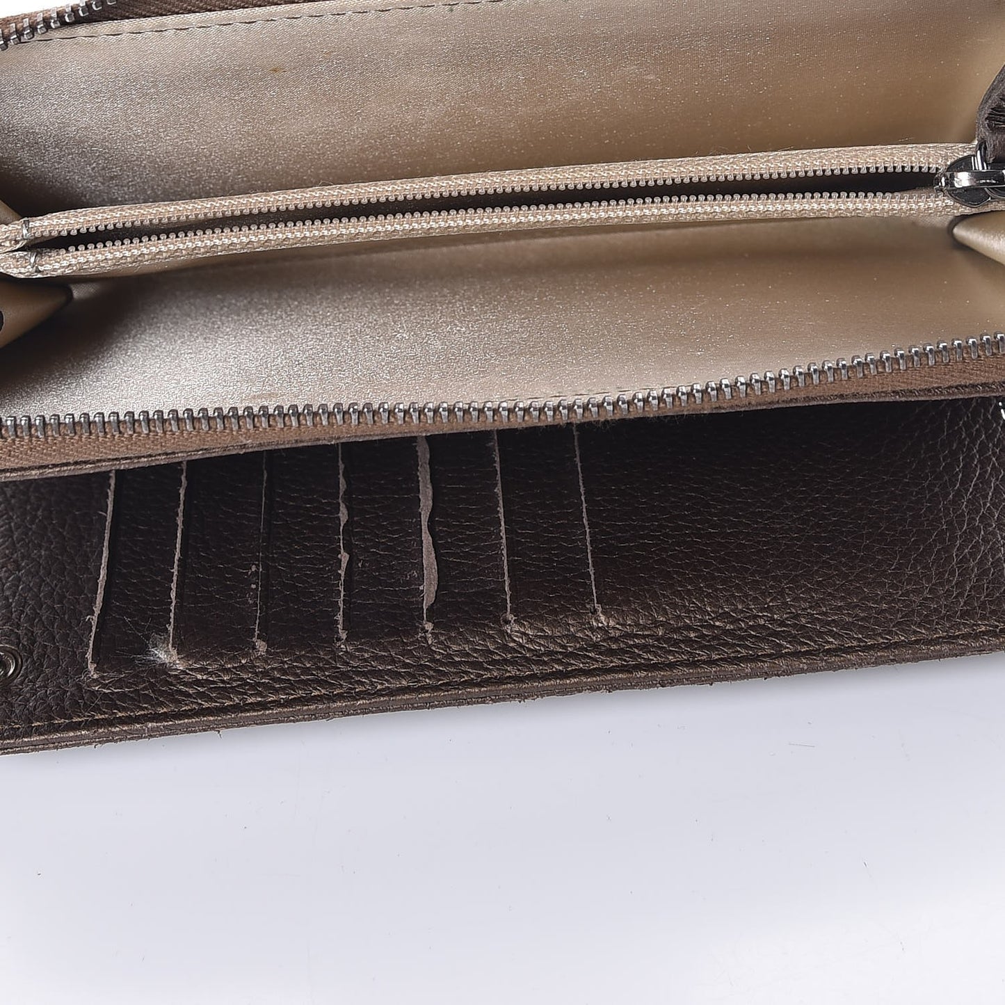 Metallic Calfskin Large Timeless Zip Around Wallet Brown