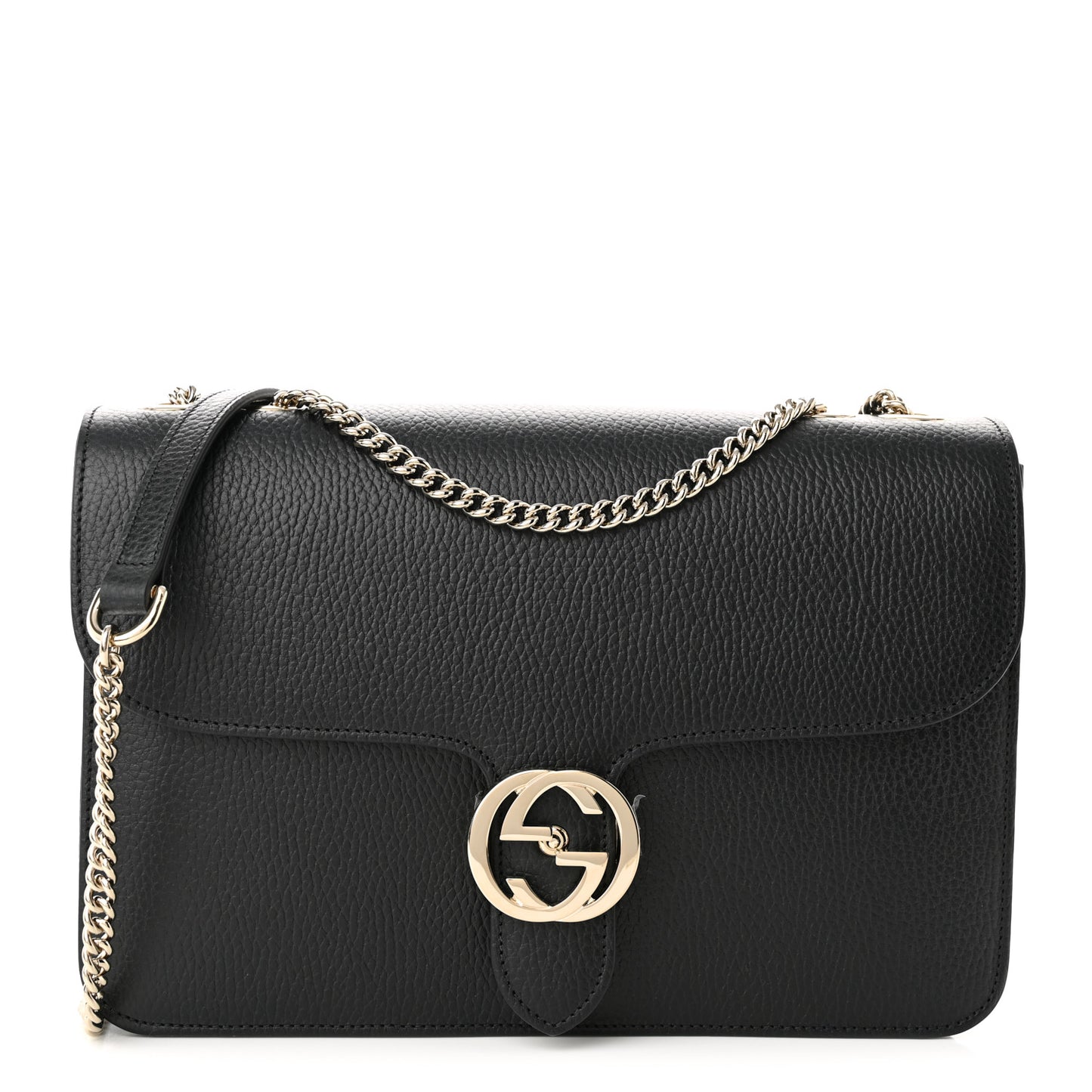 Dollar Calfskin Interlocking G Shoulder Bag Black