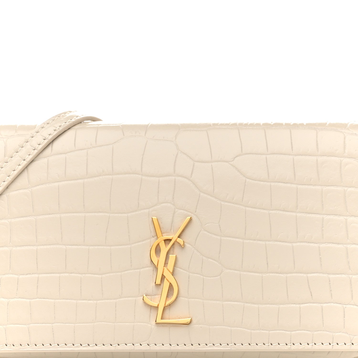 Saint Laurent Crocodile Embossed Monogram Phone Holder Crossbody Crema Soft 8 of 11