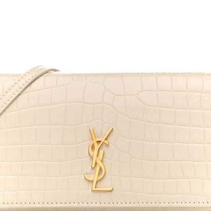 Saint Laurent Crocodile Embossed Monogram Phone Holder Crossbody Crema Soft 8 of 11