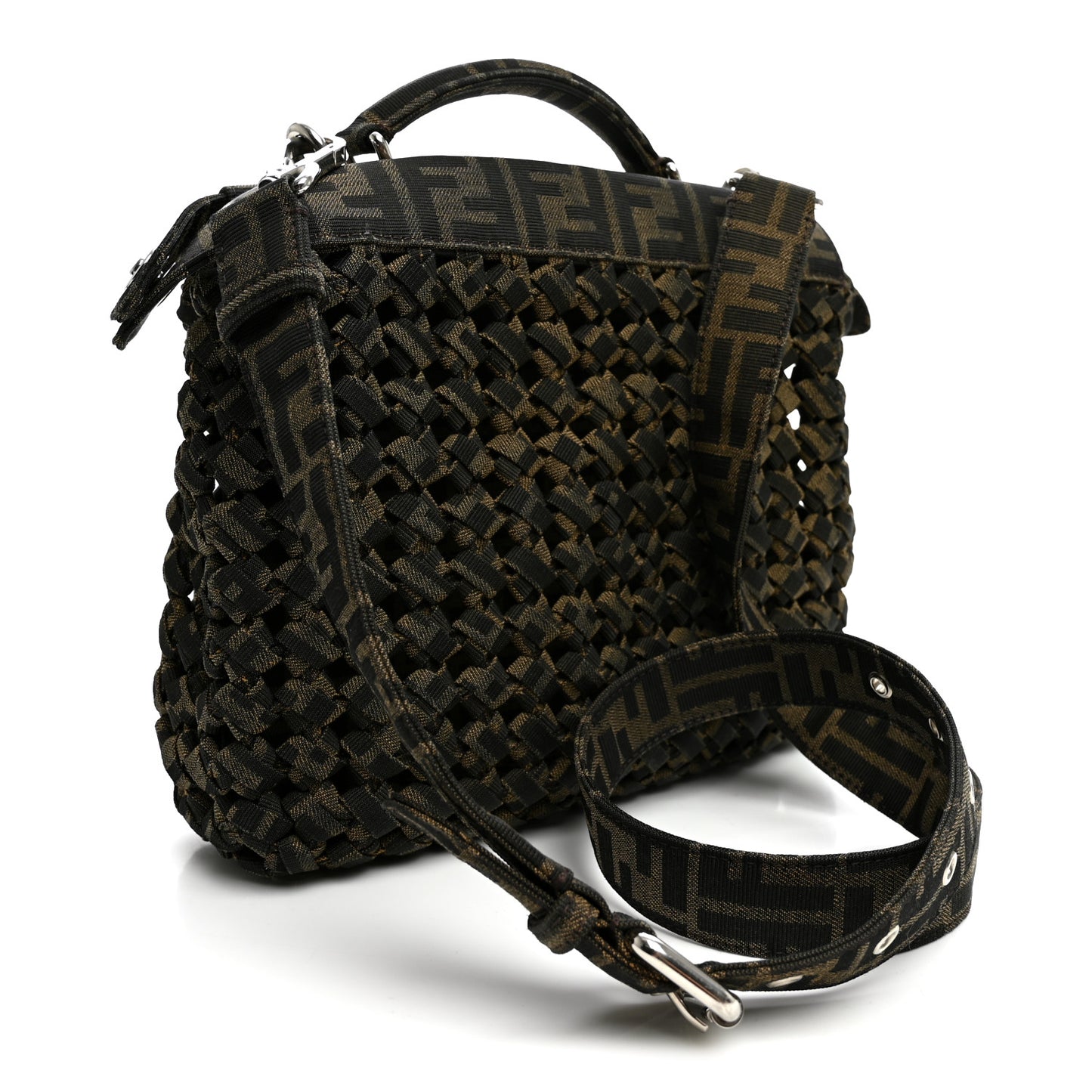 Fabric Jacquard FF 1974 Woven Knotted Mini Peekaboo I SEE U Satchel Tobacco Moro