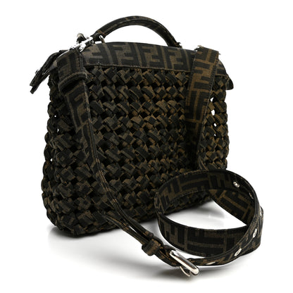 Fendi Fabric Jacquard FF 1974 Woven Knotted Mini Peekaboo I SEE U Satchel Tobacco Moro 3 of 11