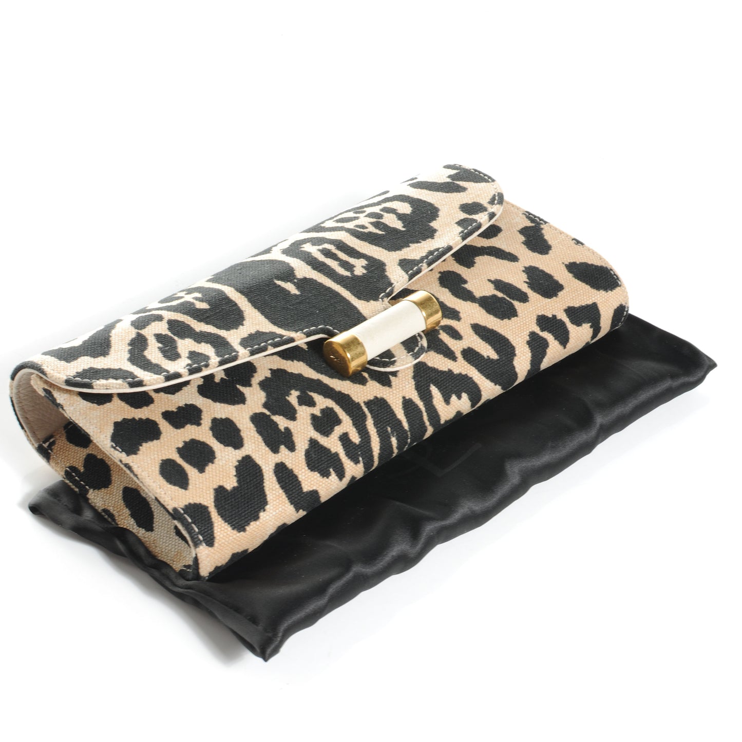 Printed Canvas Leopard Muse Clutch