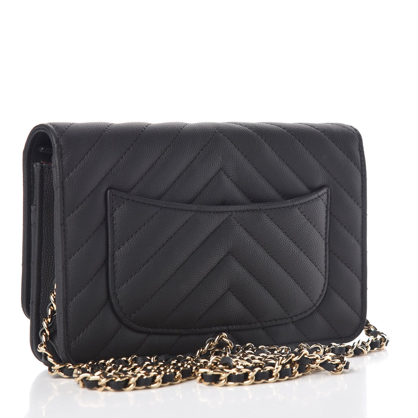 Caviar Chevron Quilted Wallet On Chain WOC Black
