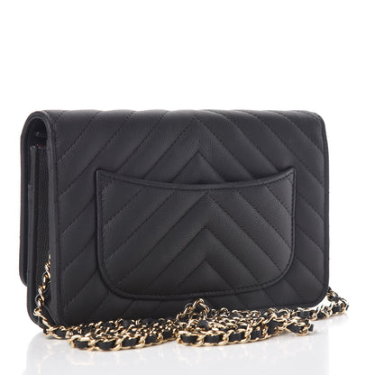 Chanel Caviar Chevron Quilted Wallet On Chain WOC Black 3 of 11