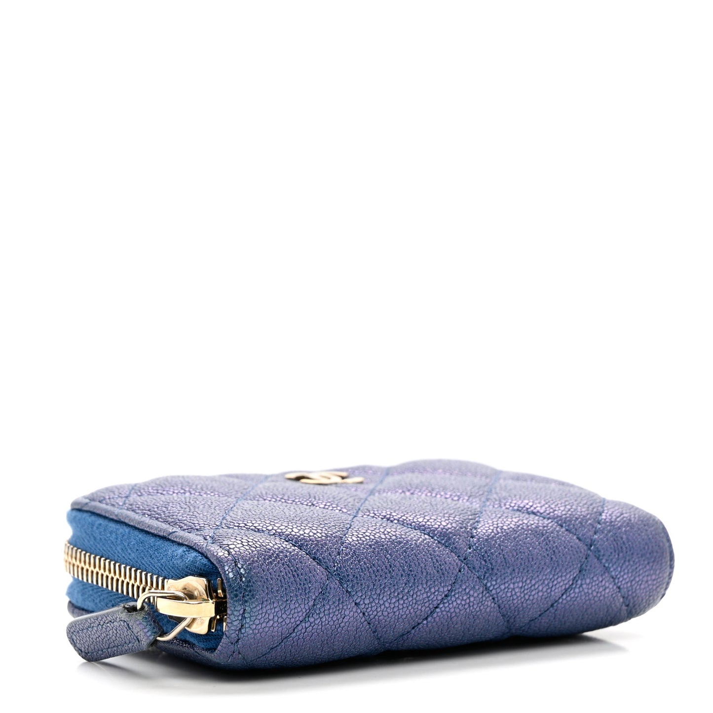Iridescent Caviar Quilted Zip Coin Purse Dark Blue