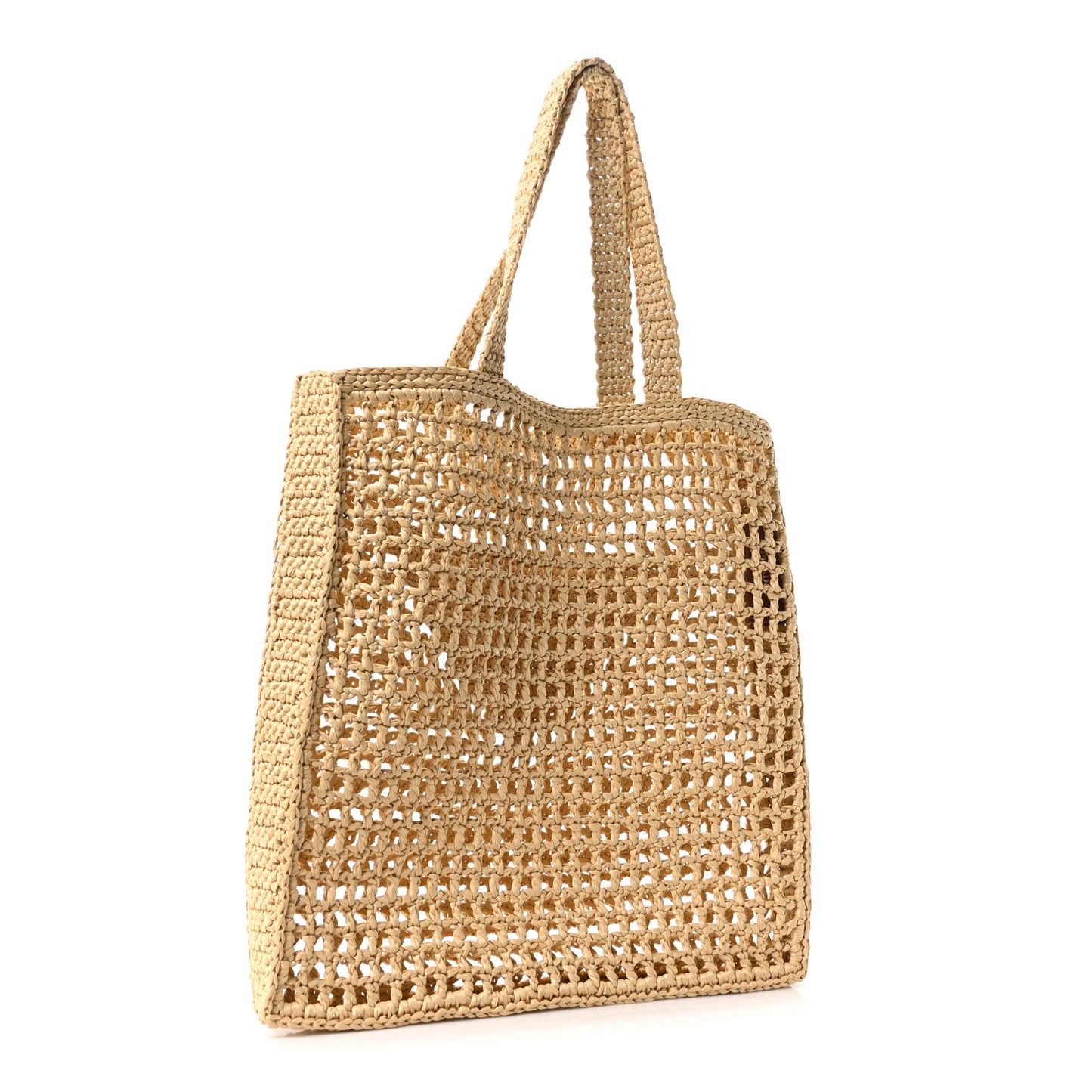 Yarn Raffia Effect Crochet Logo Embroidered Tote Bag Naturale
