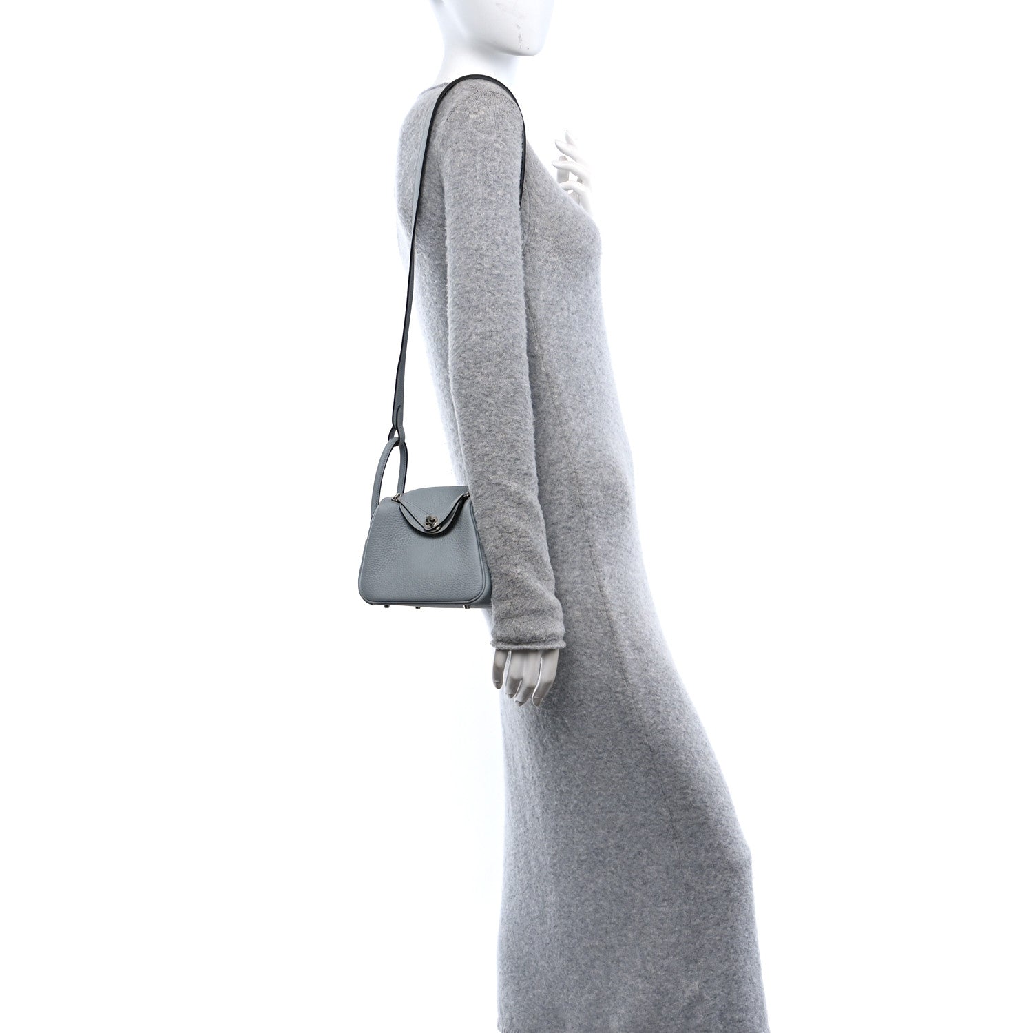 Hermes Taurillon Clemence Mini Lindy 20 Bleu Glacier 2 of 11