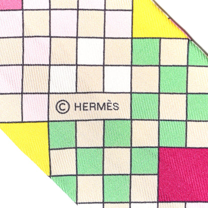 Hermes Silk Colliers De Chiens Remix Twilly Rose Vert Jaune 3 of 4