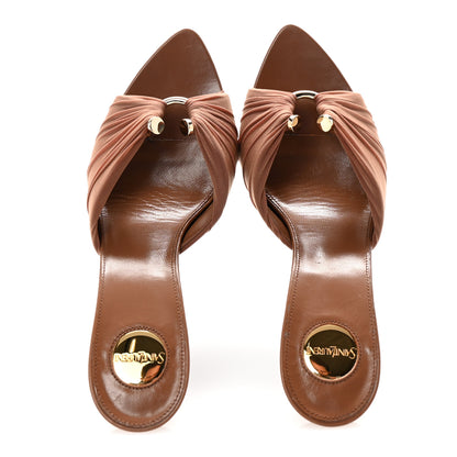 Saint Laurent Mesh Calfskin Ruched Lola 90 Mules 38 Dark Cappuccino 2 of 10