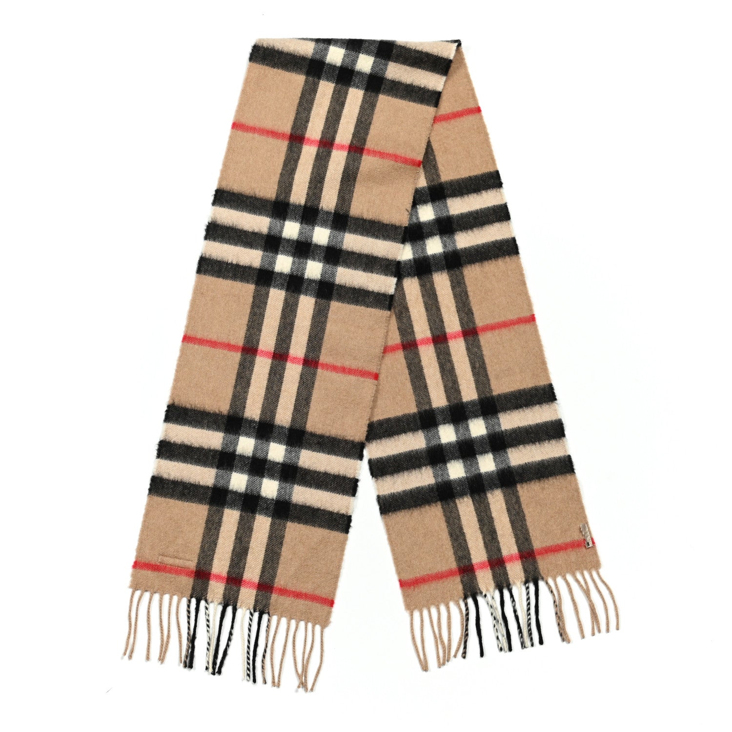 Burberry Cashmere Giant Check Fringe Scarf Camel 2 of 4